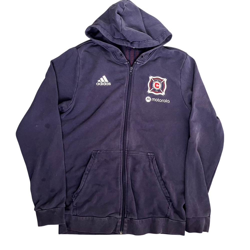Adidas Mens Chicago Fire FC Full Zip Hoodie Navy Blue Large MLS Motorola